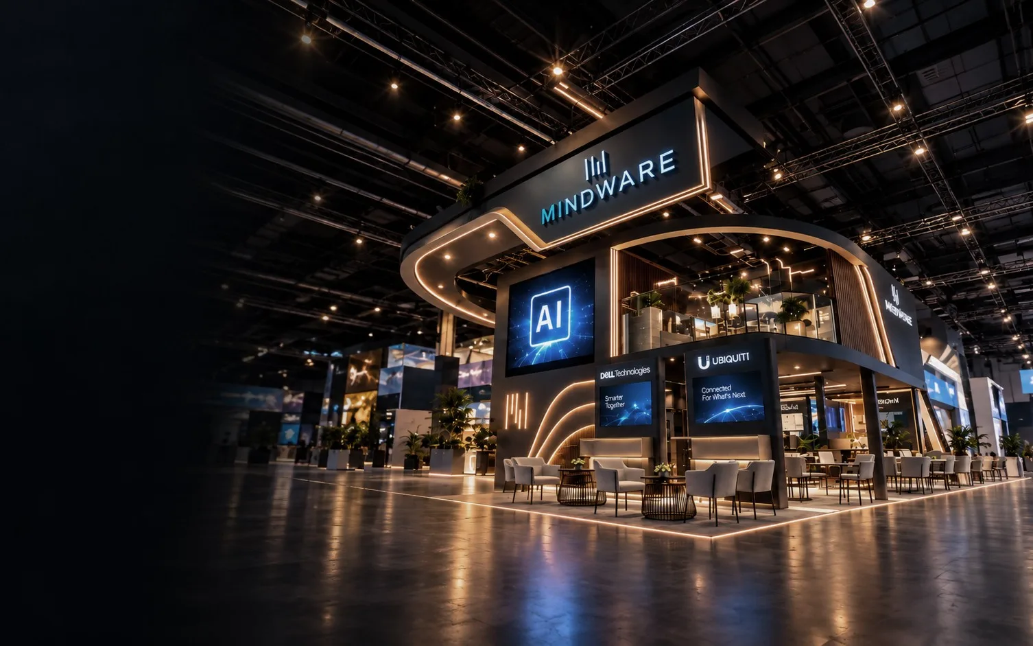 Mindware exhibition stand, 3D stand design by DOT Exhibits